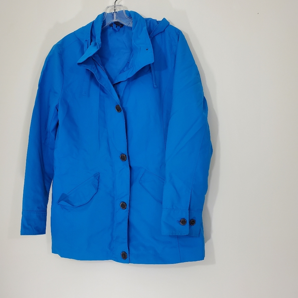 Lands' End Blue Lightweight Jacket, zip and button front with hood, Size…